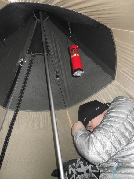 Winter camping on the Elham Valley Way. The UCO candle lantern provides warmth as well as light