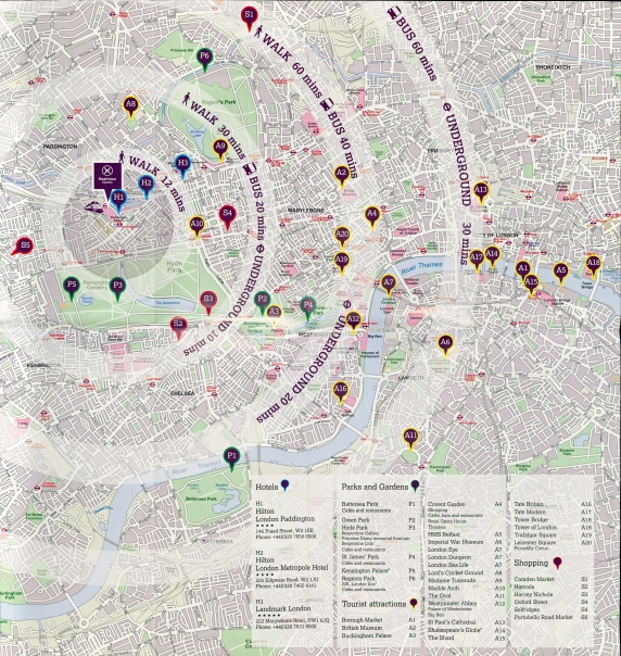 Map of Central London produced by Heathrow Express, 2017