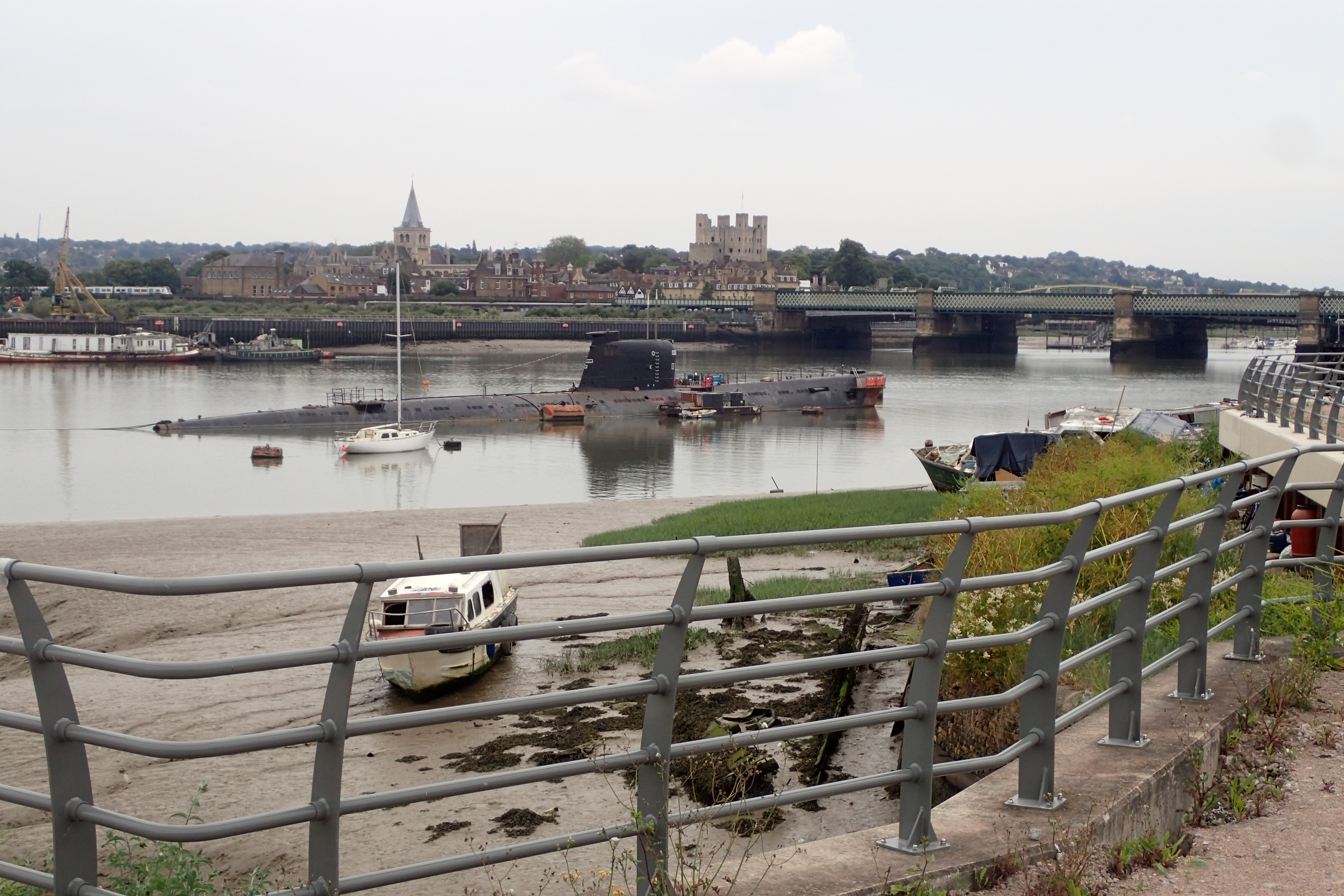 Russian Submarine moored at Strood. Rochester Cathedral and Castle beyond
