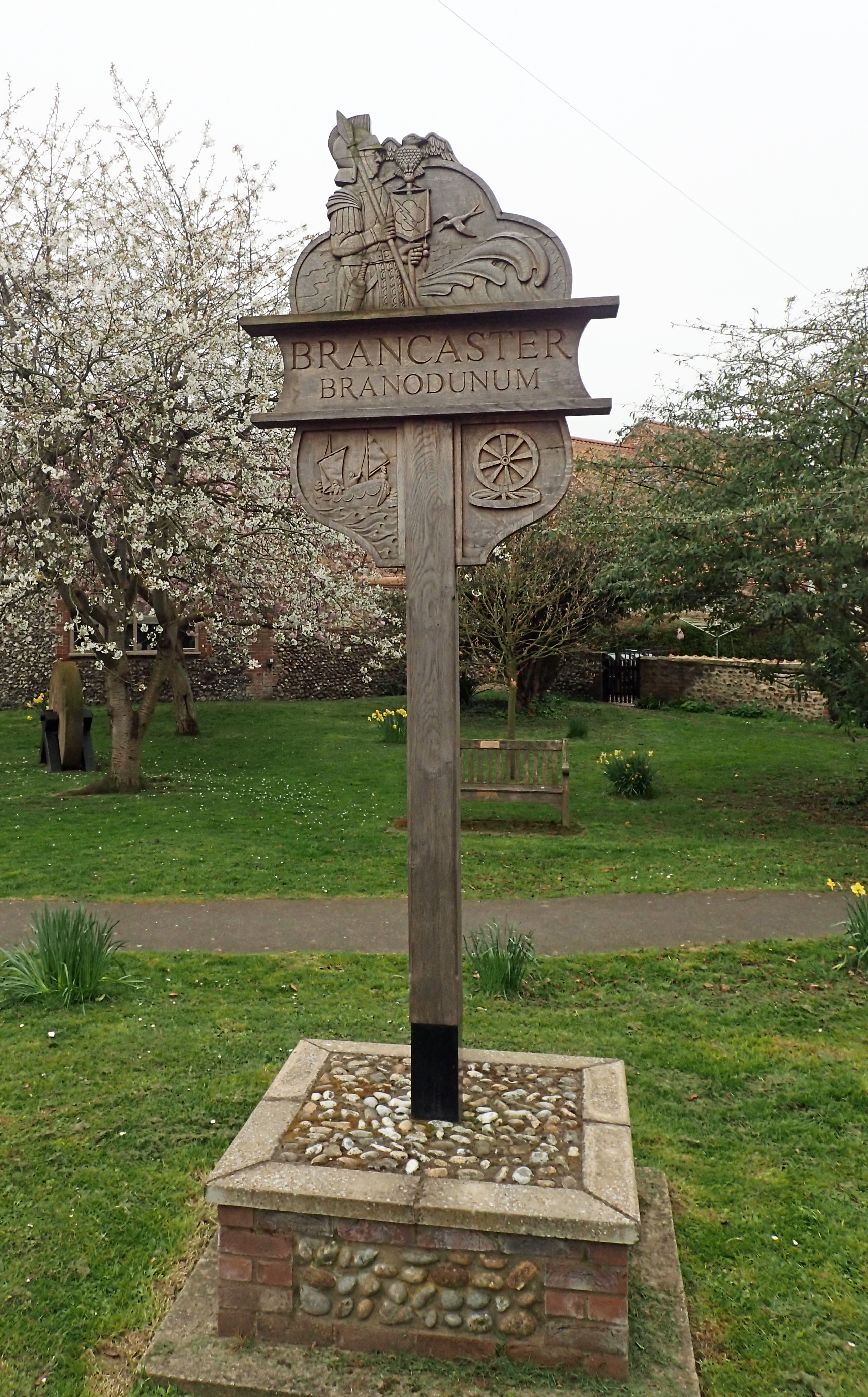 Brancaster village sign, passed on the Peddars Way and Norfolk Coast Path