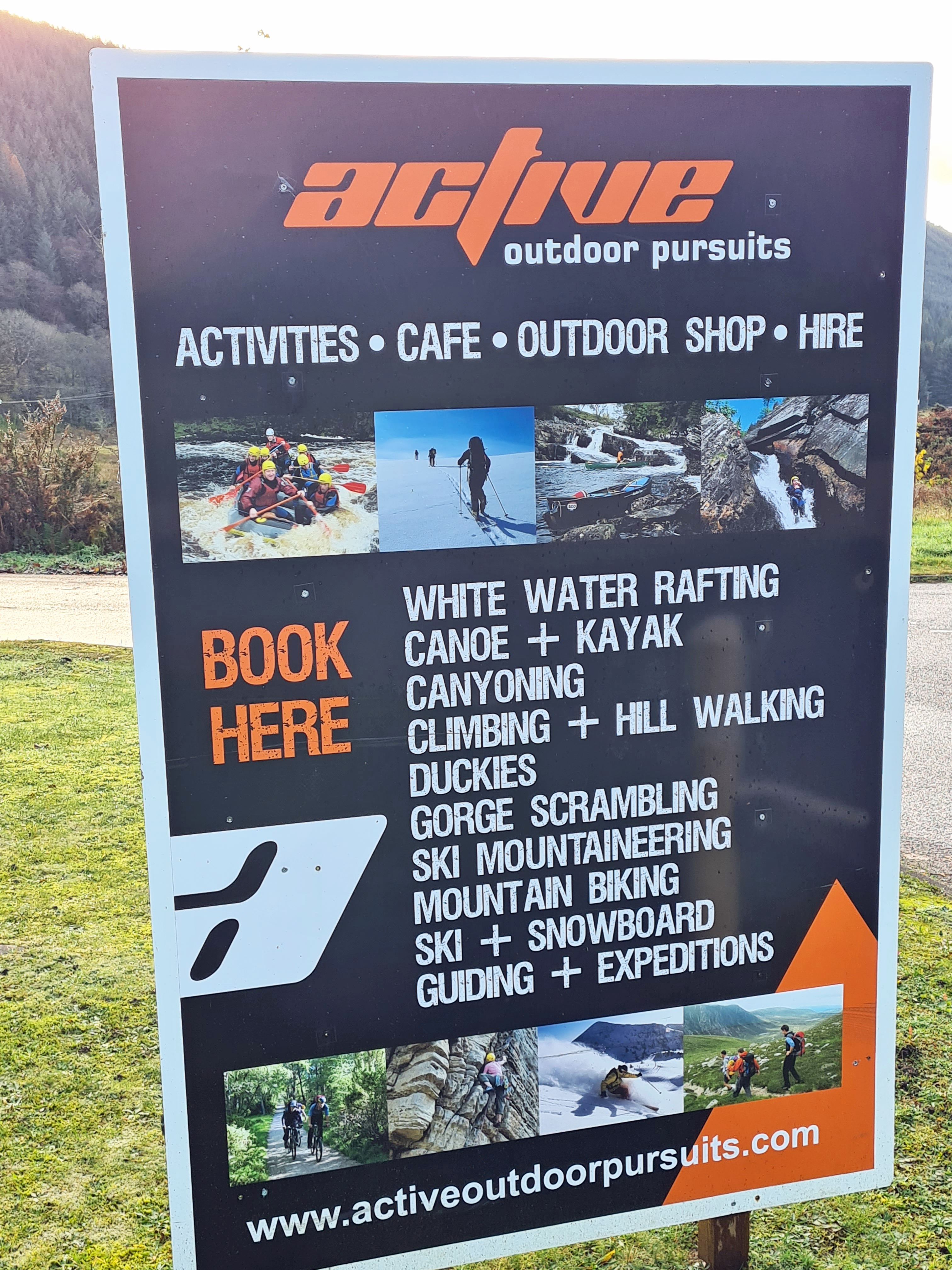 The Great Glen Water Park, advertised here as Active Outdoor Sports, is at South Laggan and offers up a cafe